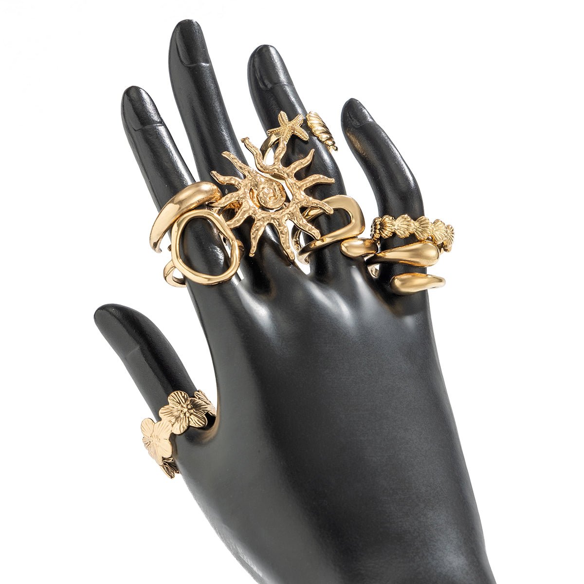 Boho 8pcs Sun Flower Shell Starfish Hollow Ring Set - ArtGalleryZen
