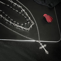 Thumbnail for Boho Antique Cross Pendant Crystal Barbed Chain Necklace Set - ArtGalleryZen