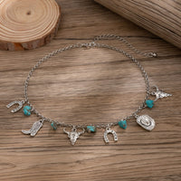 Thumbnail for Boho Bull Boot Cowboy Hat Turquoise Charm Necklace - ArtGalleryZen