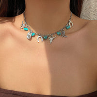 Thumbnail for Boho Bull Boot Cowboy Hat Turquoise Charm Necklace - ArtGalleryZen
