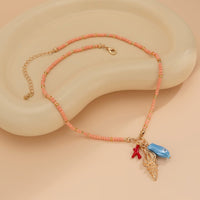 Thumbnail for Boho Ceramics Fish Conch Pendant Seed Bead Necklace - ArtGalleryZen