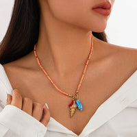 Thumbnail for Boho Ceramics Fish Conch Pendant Seed Bead Necklace - ArtGalleryZen