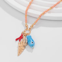 Thumbnail for Boho Ceramics Fish Conch Pendant Seed Bead Necklace - ArtGalleryZen