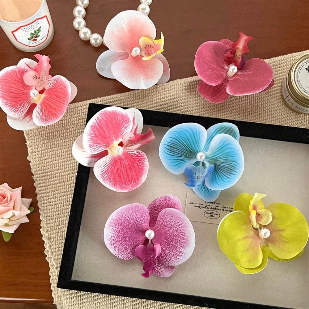 Boho Chic Butterfly Orchid Flower Pearl Hair Clip Hair Pin - ArtGalleryZen