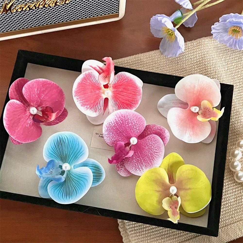 Boho Chic Butterfly Orchid Flower Pearl Hair Clip Hair Pin - ArtGalleryZen