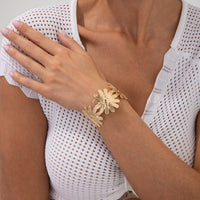 Thumbnail for Boho Chunky Gold Silver Plated Daisy Bangle Bracelet - ArtGalleryZen
