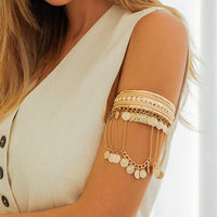 Thumbnail for Boho Chunky Layered Coin Tassel Embossed Pattern Arm Cuff - ArtGalleryZen