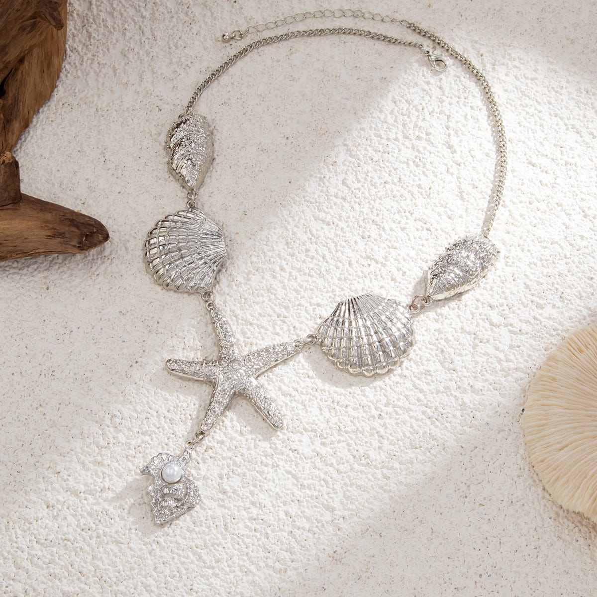 Boho Chunky Pearl Conch Shell Starfish Charm Necklace - ArtGalleryZen