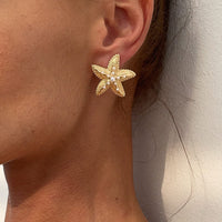 Thumbnail for Boho Chunky Pearl Inlaid Starfish Earrings - ArtGalleryZen