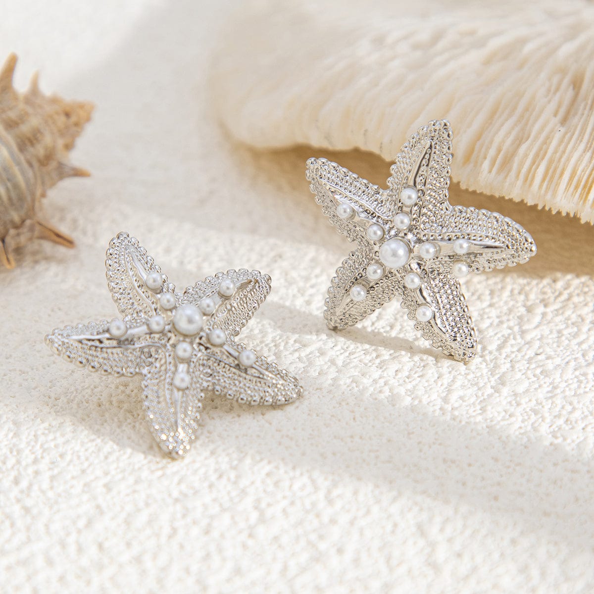 Boho Chunky Pearl Inlaid Starfish Earrings - ArtGalleryZen