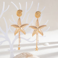 Thumbnail for Boho Chunky Starfish Pearl Tassel Conch Earrings - ArtGalleryZen