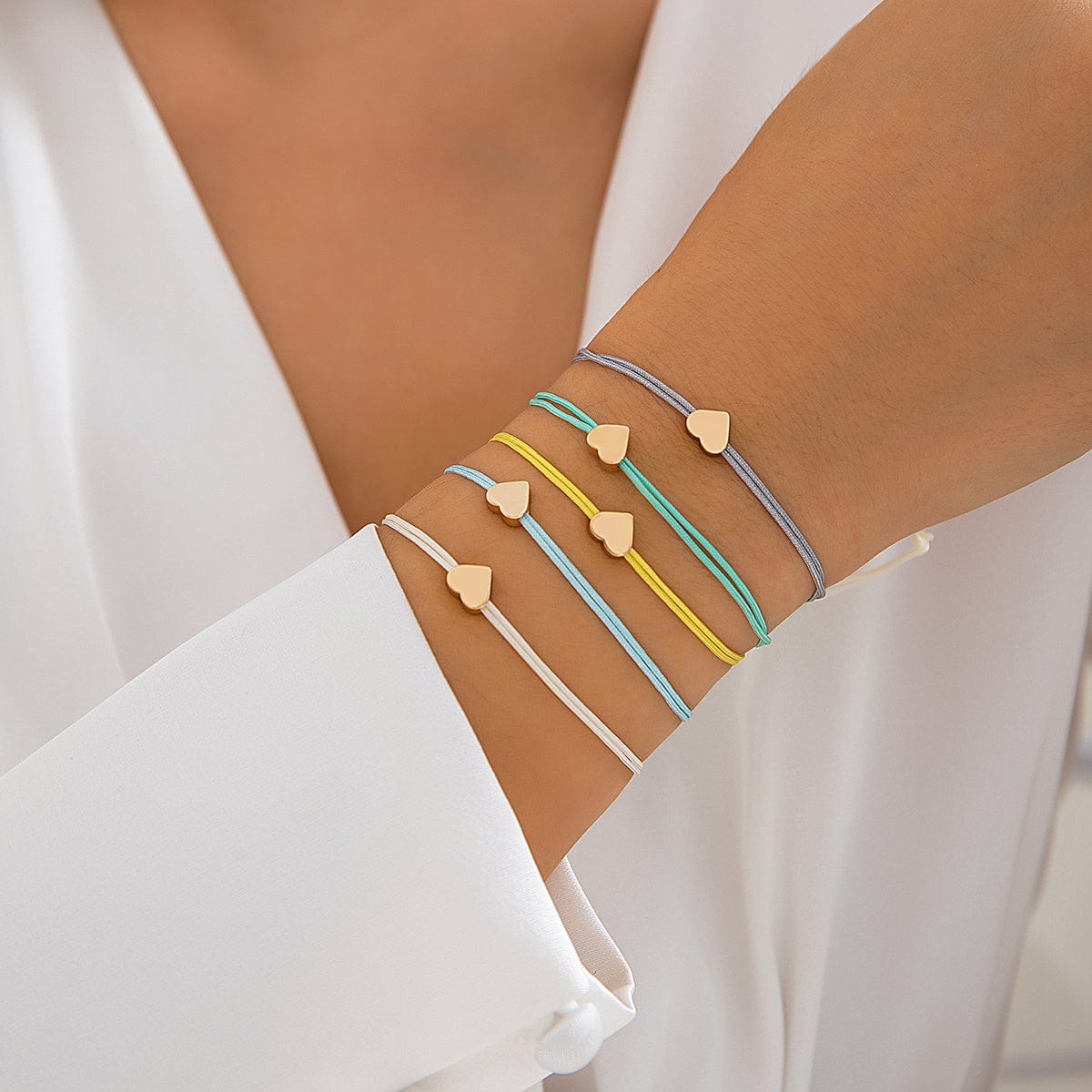 Boho Colorful Heart Jade Cord Stackable Bracelet Set - ArtGalleryZen
