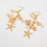 Thumbnail for Boho Conch Shell Starfish Pearl Dangle Earrings - ArtGalleryZen
