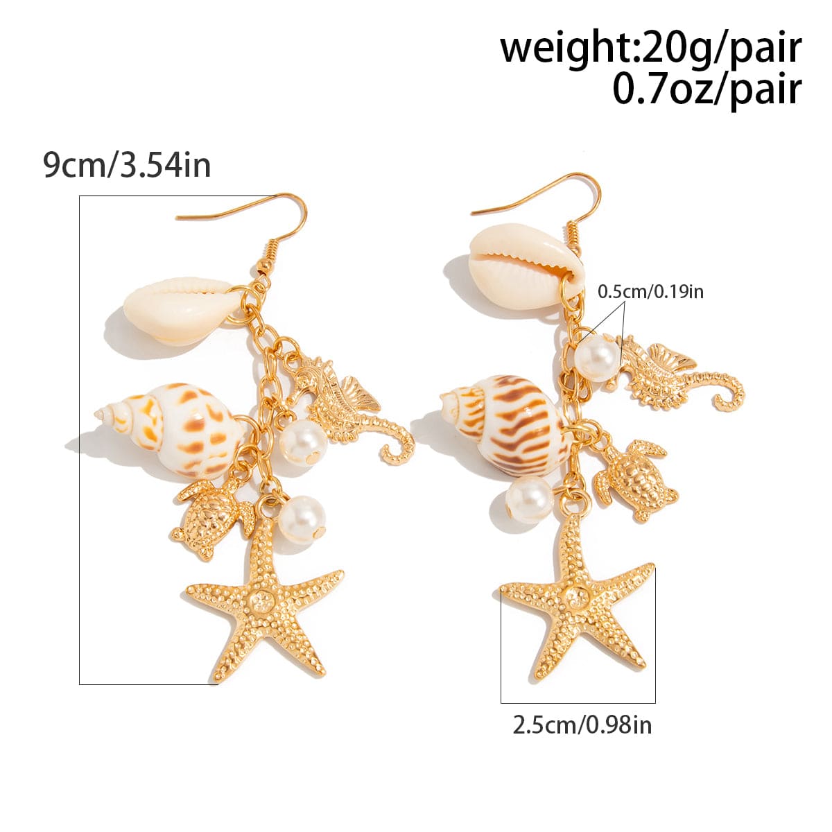 Boho Conch Shell Starfish Pearl Dangle Earrings - ArtGalleryZen