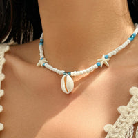 Thumbnail for Boho Conch Starfish Turtle Charm Crystal Beaded Necklace - ArtGalleryZen