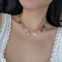 Thumbnail for Boho Enamel Cherry Sun Starfish Shell Pendant Necklace - ArtGalleryZen