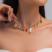 Thumbnail for Boho Enamel Chili Heart Irregular Pearl Pendant Necklace - ArtGalleryZen