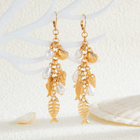 Thumbnail for Boho Fishbone Pearl Conch Shell Tassel Hoop Earrings - ArtGalleryZen
