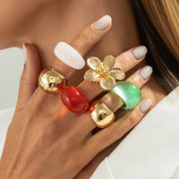 Thumbnail for Boho Flower Ring Set 6pcs - Chunky Gradient Resin Statement Rings - ArtGalleryZen