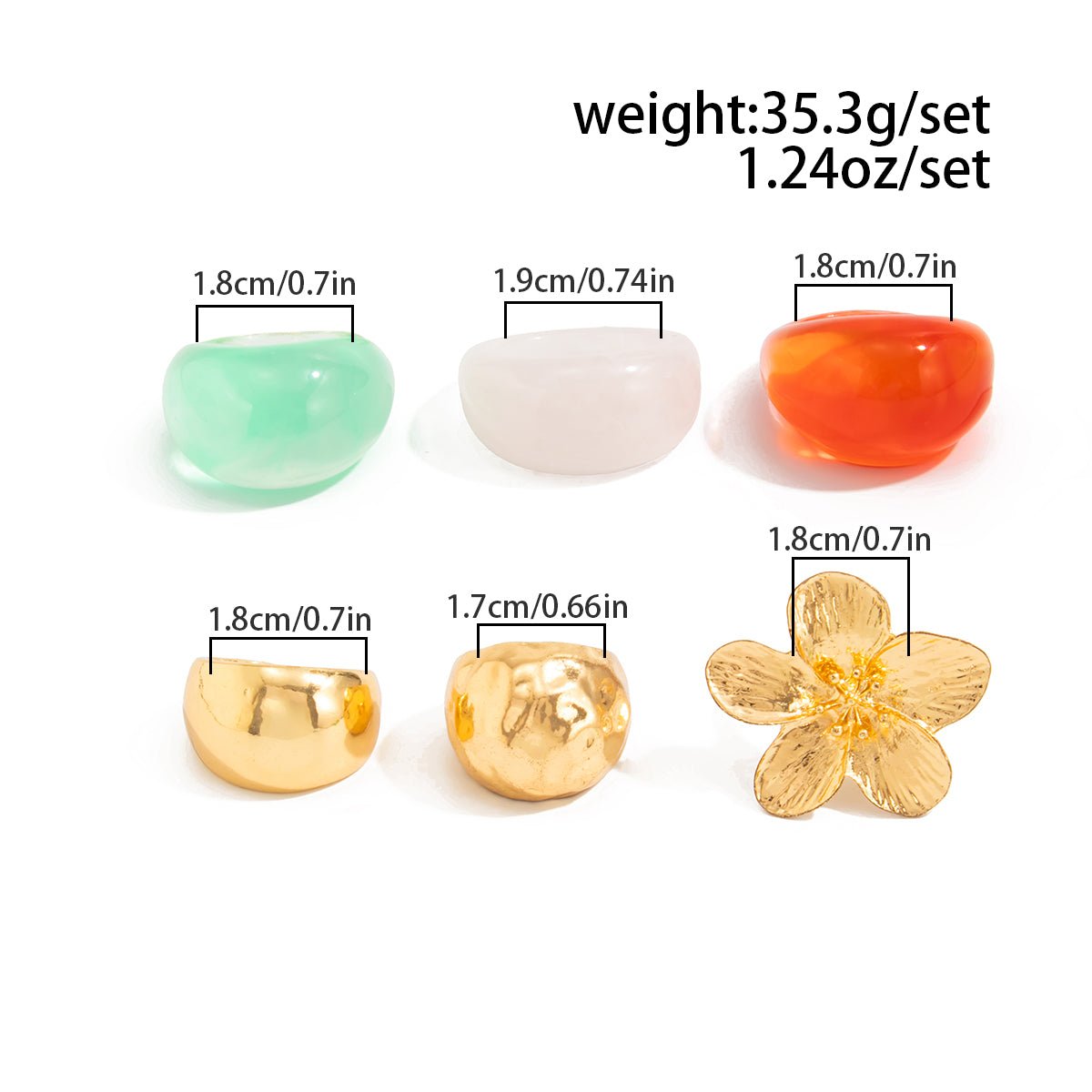 Boho Flower Ring Set 6pcs - Chunky Gradient Resin Statement Rings - ArtGalleryZen