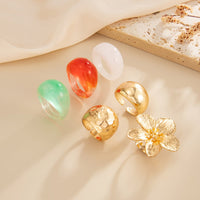 Thumbnail for Boho Flower Ring Set 6pcs - Chunky Gradient Resin Statement Rings - ArtGalleryZen