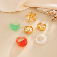 Thumbnail for Boho Flower Ring Set 6pcs - Chunky Gradient Resin Statement Rings - ArtGalleryZen