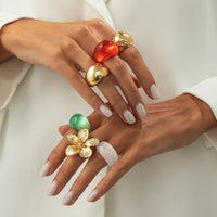 Thumbnail for Boho Flower Ring Set 6pcs - Chunky Gradient Resin Statement Rings - ArtGalleryZen