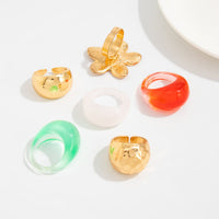 Thumbnail for Boho Flower Ring Set 6pcs - Chunky Gradient Resin Statement Rings - ArtGalleryZen