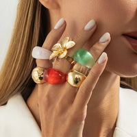 Thumbnail for Boho Flower Ring Set 6pcs - Chunky Gradient Resin Statement Rings - ArtGalleryZen