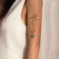 Thumbnail for Boho Geometric Turquoise Stone Charm Spiral Arm Cuff - ArtGalleryZen