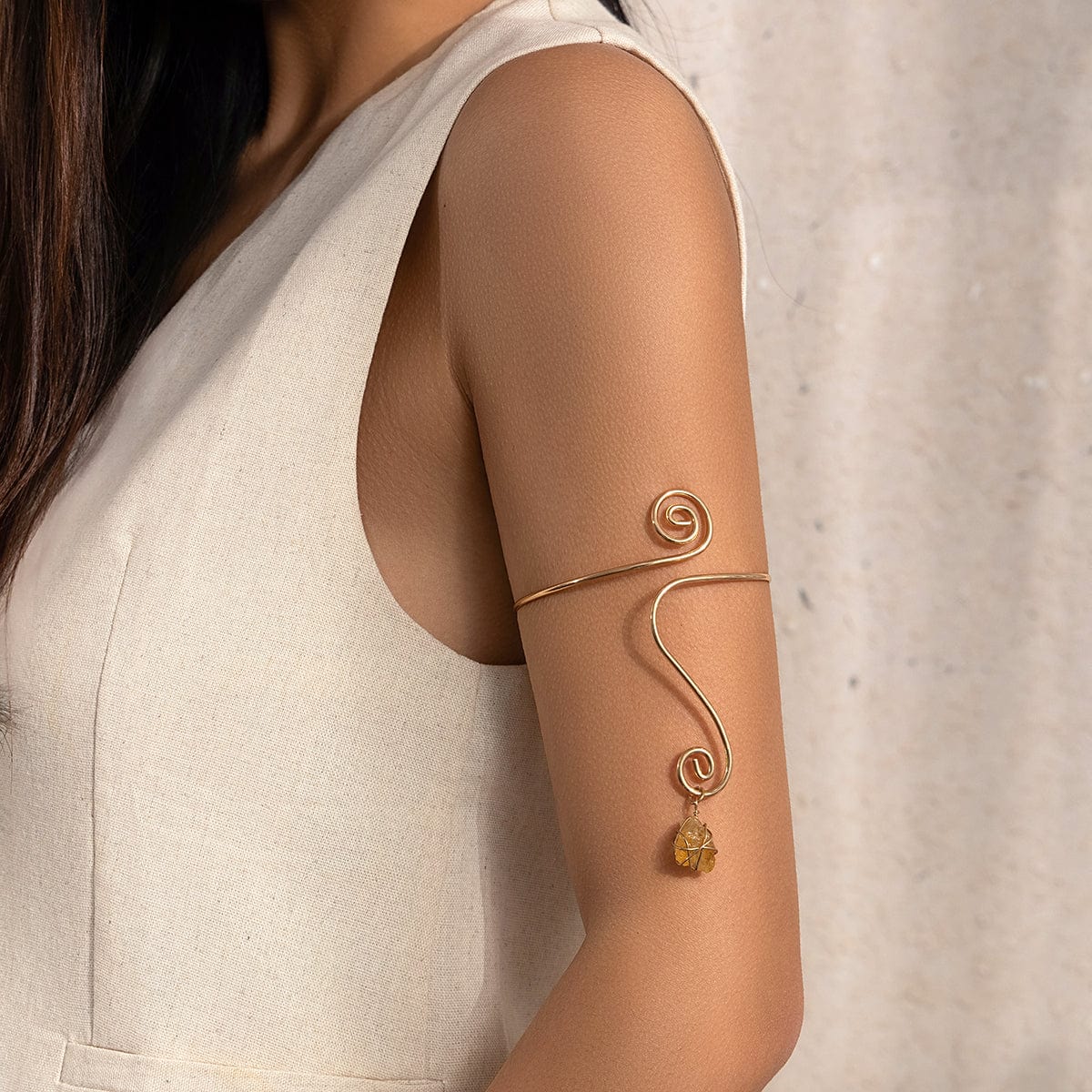 Boho Geometric Turquoise Stone Charm Spiral Arm Cuff - ArtGalleryZen