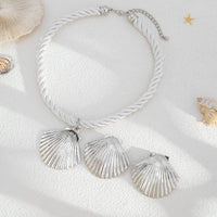 Thumbnail for Boho Gold Silver Plated Shell Pendant Necklace Earrings Set - ArtGalleryZen