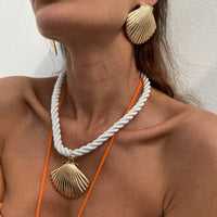 Thumbnail for Boho Gold Silver Plated Shell Pendant Necklace Earrings Set - ArtGalleryZen