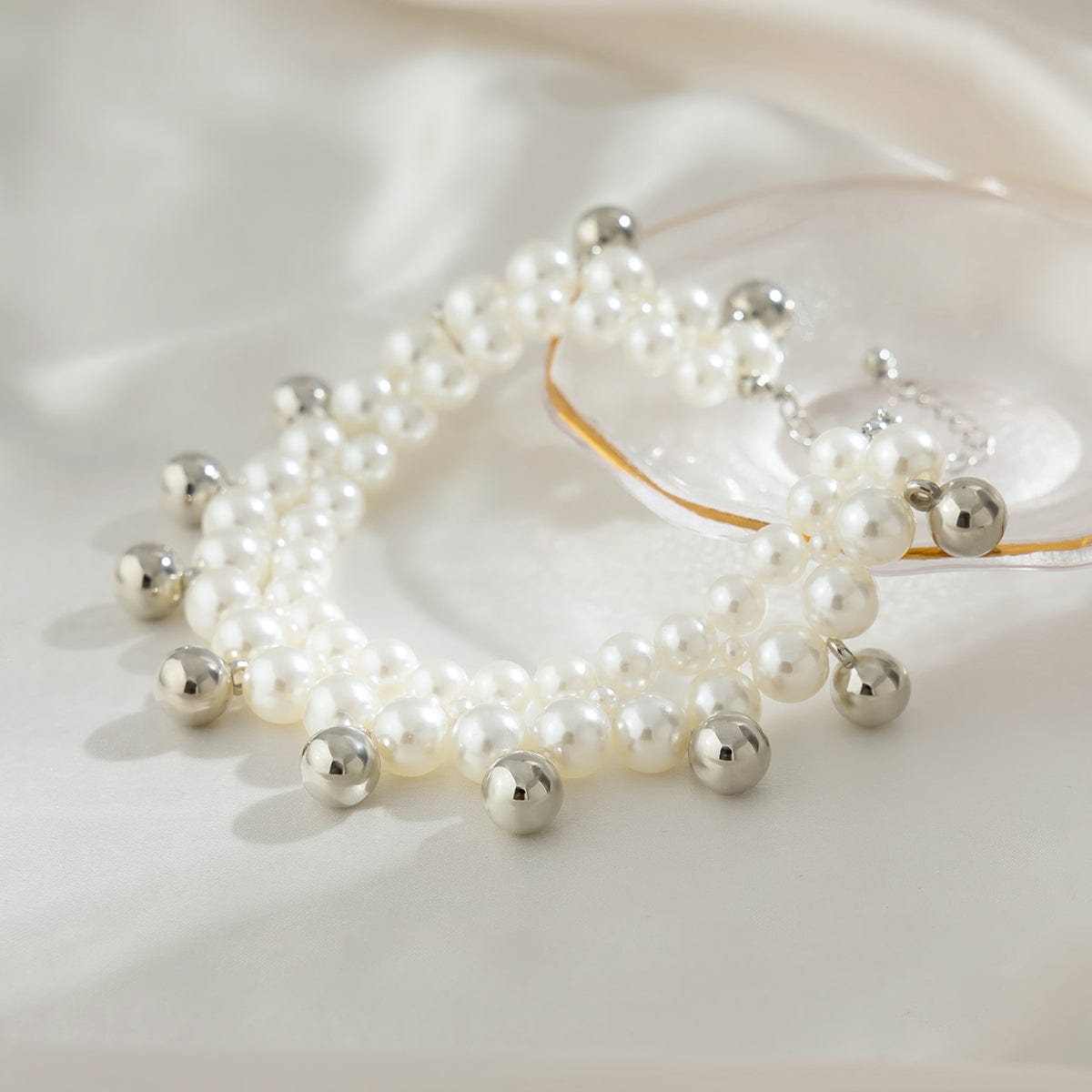 Boho Gold Silver Tone Ball Tassel Pearl Chain Anklet - ArtGalleryZen