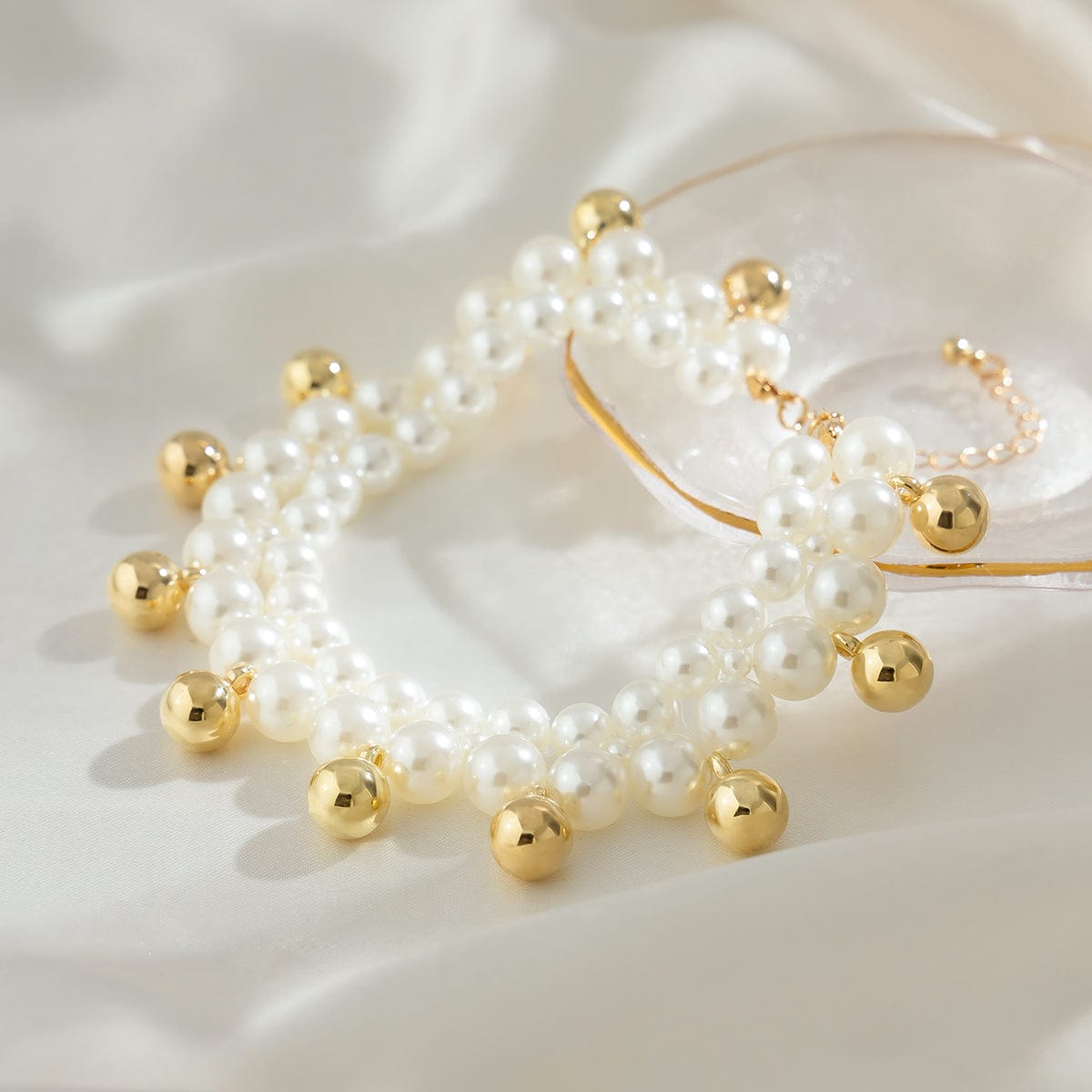 Boho Gold Silver Tone Ball Tassel Pearl Chain Anklet - ArtGalleryZen