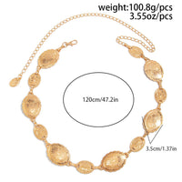 Thumbnail for Boho Gold Silver Tone Carved Flower Oval Disk Waist Chain - ArtGalleryZen