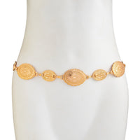 Thumbnail for Boho Gold Silver Tone Carved Flower Oval Disk Waist Chain - ArtGalleryZen