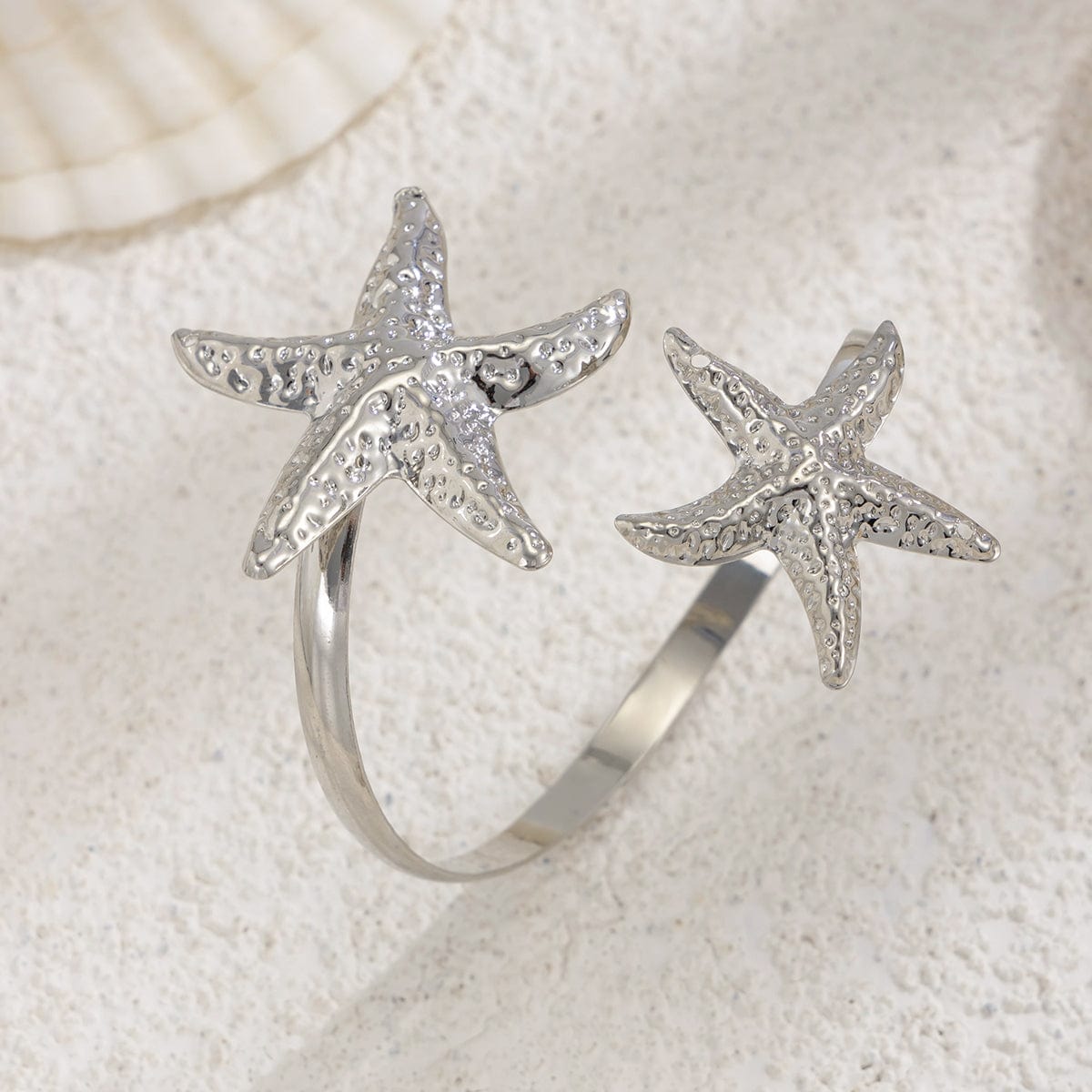 Boho Gold Silver Tone Textured Starfish Arm Cuff - ArtGalleryZen