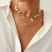 Thumbnail for Boho Gold Tone Cross Cactus Cowboy Hat Charm Necklace - ArtGalleryZen
