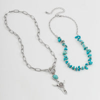 Thumbnail for Boho Layered Bull Pendant Turquoise Necklace Set - ArtGalleryZen