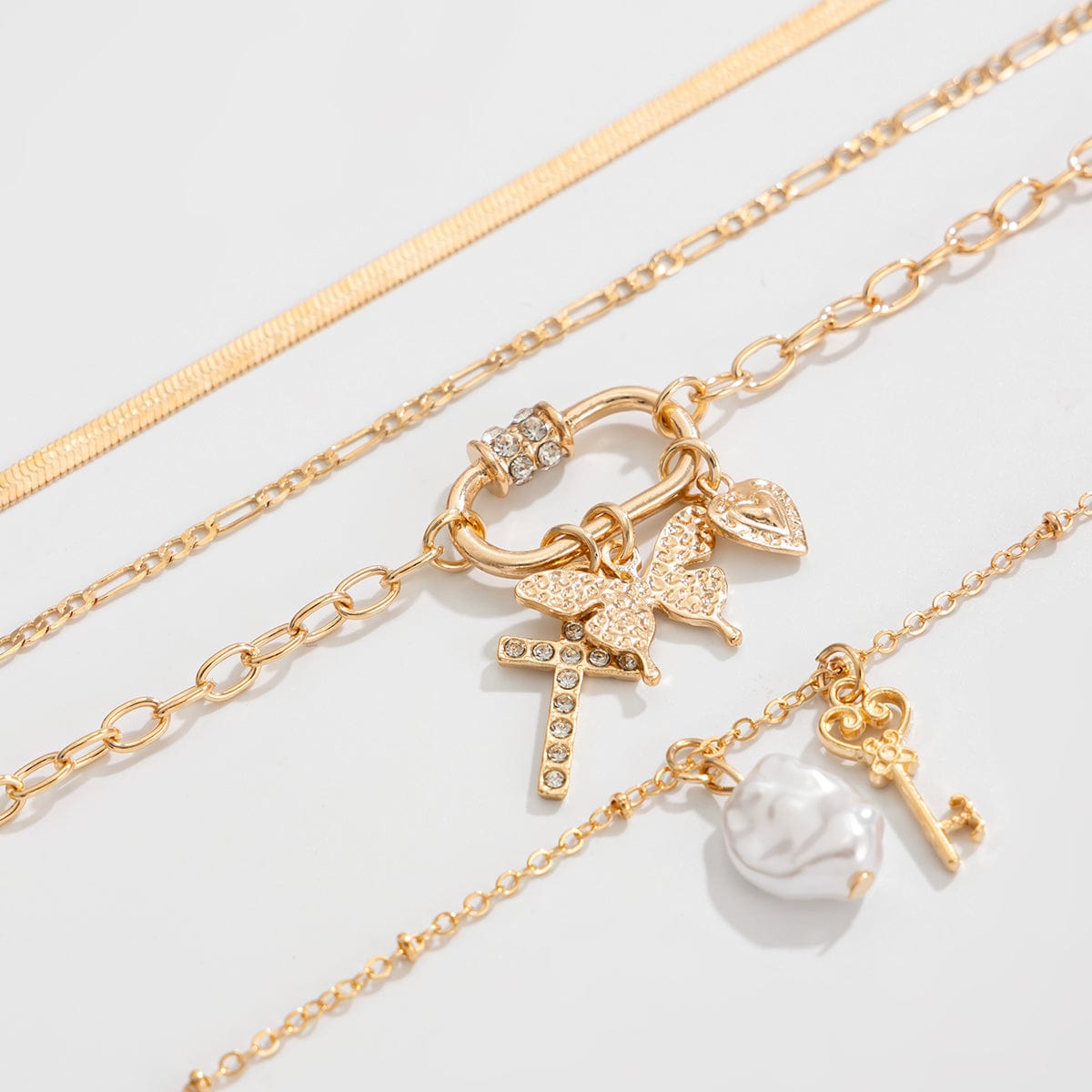 Boho Layered Butterfly Pearl Pendant Snake Chain Choker Necklace Set - ArtGalleryZen