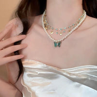 Thumbnail for Boho Layered Butterfly Rhinestone Shell Tassel Pearl Chain Necklace - ArtGalleryZen