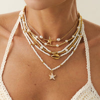 Thumbnail for Boho Layered Enamel Starfish Conch Shell Charm Seed Beaded Necklace Set - ArtGalleryZen