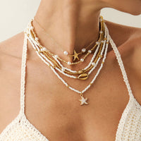 Thumbnail for Boho Layered Enamel Starfish Conch Shell Charm Seed Beaded Necklace Set - ArtGalleryZen