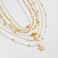Thumbnail for Boho Layered Enamel Starfish Conch Shell Charm Seed Beaded Necklace Set - ArtGalleryZen