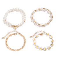 Thumbnail for Boho Layered Flower Pearl Chain Bracelet Set - ArtGalleryZen