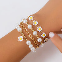 Thumbnail for Boho Layered Flower Pearl Chain Bracelet Set - ArtGalleryZen