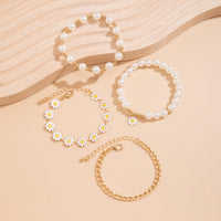 Thumbnail for Boho Layered Flower Pearl Chain Bracelet Set - ArtGalleryZen