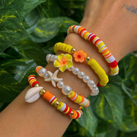 Thumbnail for Boho Layered Flower Starfish Conch Polymer Clay Beaded Bracelet Set - ArtGalleryZen