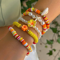Thumbnail for Boho Layered Flower Starfish Conch Polymer Clay Beaded Bracelet Set - ArtGalleryZen